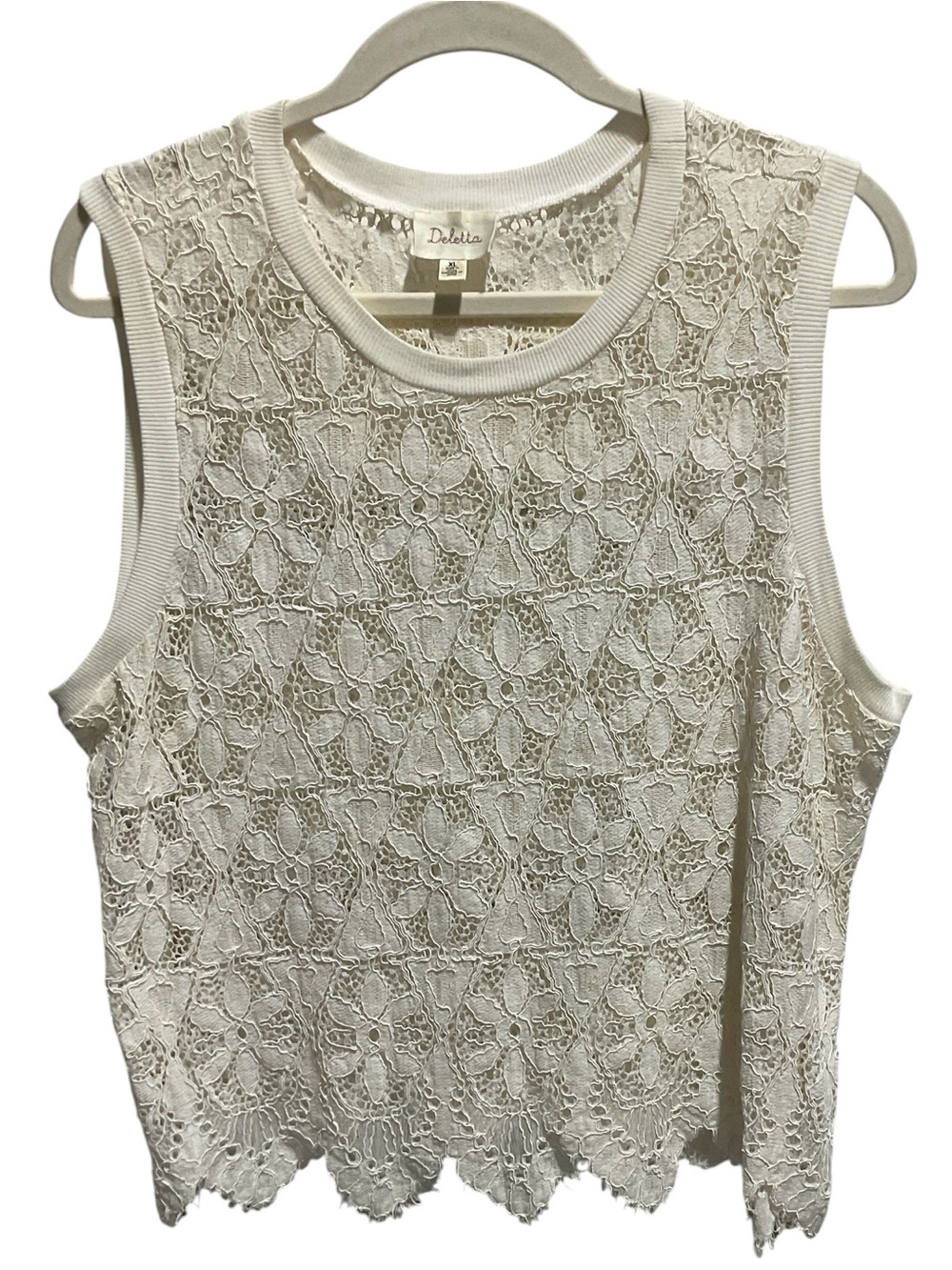Deletta Anthropologie Ivory Floral Lace Sleeveless Top Size XL